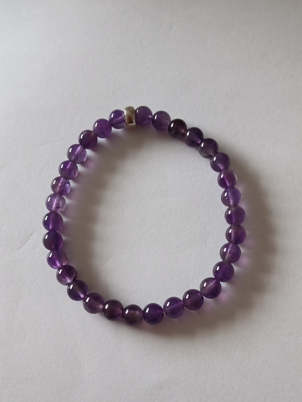 Amethyst Bead With Silver Accent  Bracelet - Purple
